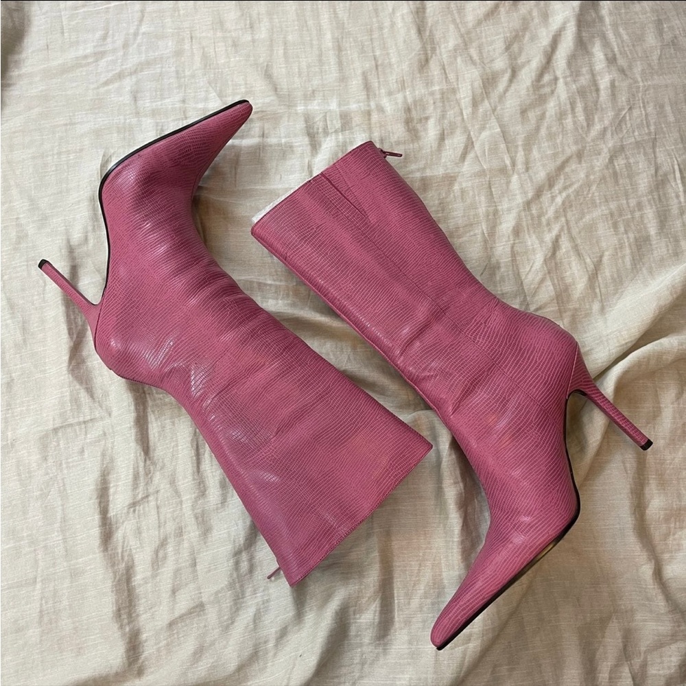 ALDO pink croc under the knee boots